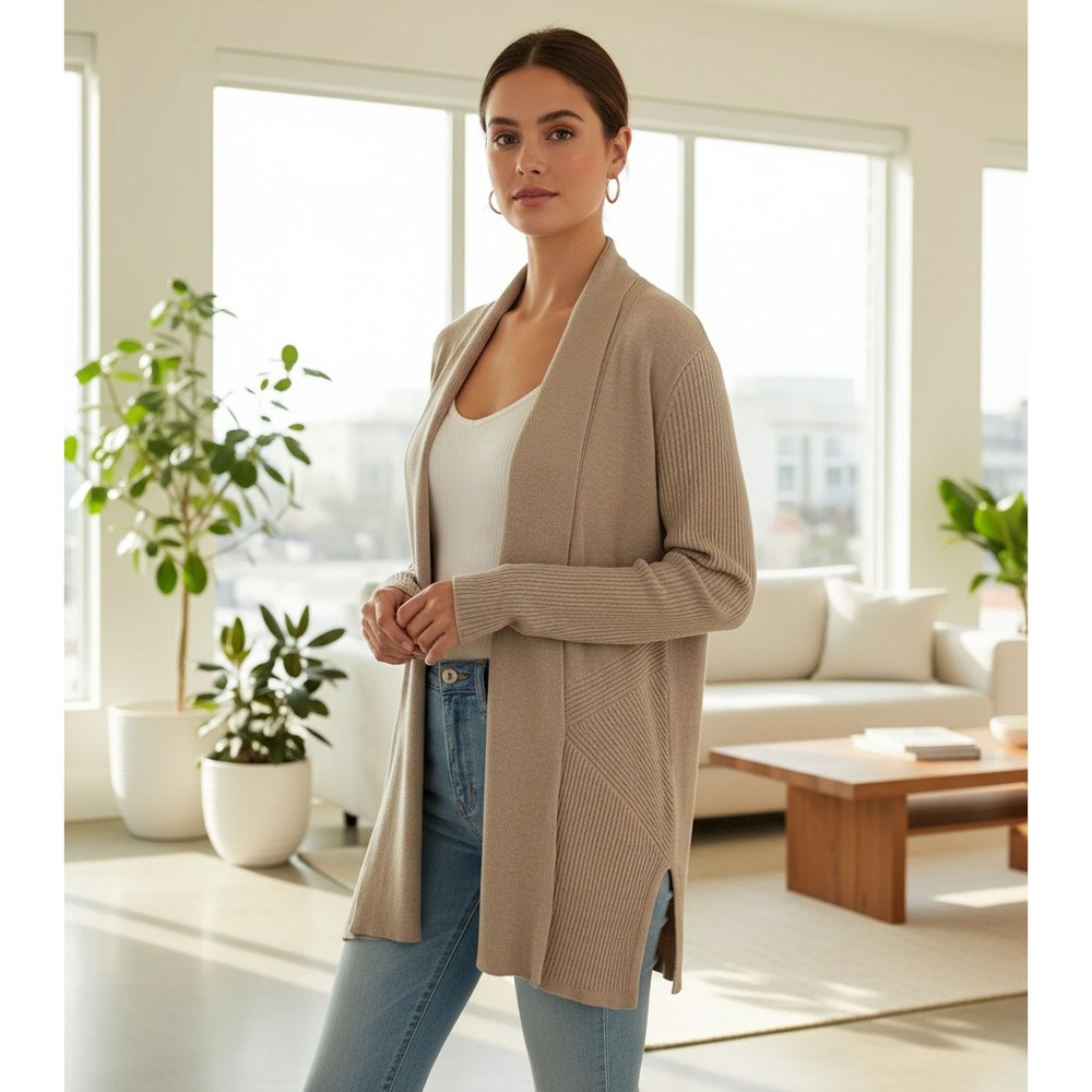 By Design XL Cardigan Sweater Taupe Beige Open Cozy Casual Earthy Goblin Cottage